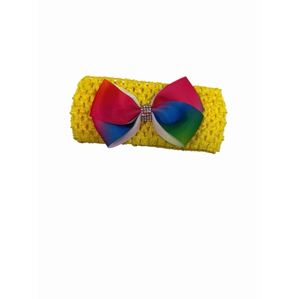 NEW baby girls head band hair accessory NEWBORN 0-3 months YELLOW‎ BOW RAINBOW